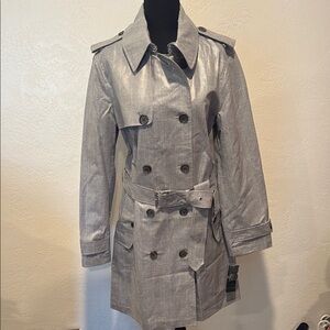 Lauren Ralph Lauren Gray Trench Coat with Double-Breasted Front and Belted Waist